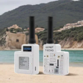 Dos dispositivos LilyGo T-Echo frente al mar